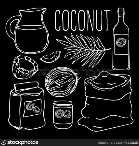 COCONUT BLACK Paleo Diet Natural Vector Illustration Set