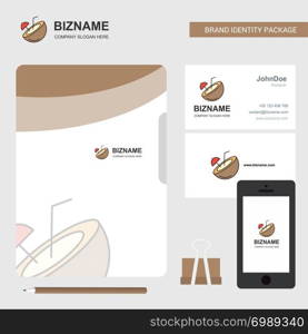 Coconut Business Logo, File Cover Visiting Card and Mobile App Design. Vector Illustration