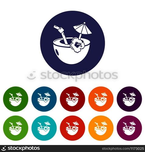 Coconut cocktail icons color set vector for any web design on white background. Coconut cocktail icons set vector color