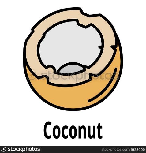 Coconut icon. Outline coconut vector icon color flat isolated on white. Coconut icon color outline vector