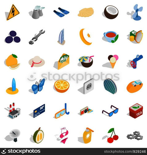 Coconut icons set. Isometric style of 36 coconut vector icons for web isolated on white background. Coconut icons set, isometric style