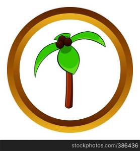 Coconut palm vector icon in golden circle, cartoon style isolated on white background. Coconut palm vector icon
