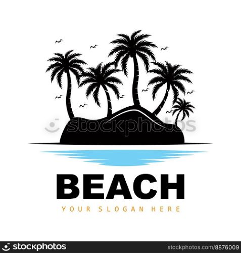 Coconut Tree And Beach Logo, Ocean Nature Landscape Design, Beach Icon Plant Vector