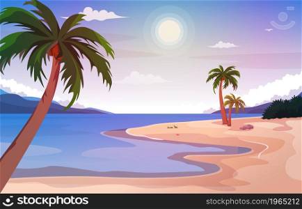 Coconut Tree Beach Sea Vacation Holiday Tropical Summer Vector Illustration