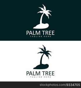 Coconut Tree Logo, Palm Tree Sunset Beach Vector, Elegant Minimalist Simple Design, Symbol Template Icon