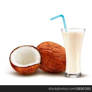 Coconut with a coconut milk cocktail. Vector.