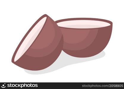 Coconuts cut in half semi flat color vector object. Realistic item on white. Cracked shells. Tasty fruits for healthy eating isolated modern cartoon style illustration for graphic design and animation. Coconuts cut in half semi flat color vector object