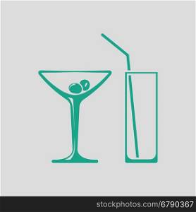 Coctail glasses icon. Gray background with green. Vector illustration.
