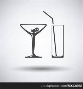 Coctail glasses icon on gray background, round shadow. Vector illustration.