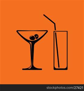 Coctail glasses icon. Orange background with black. Vector illustration.
