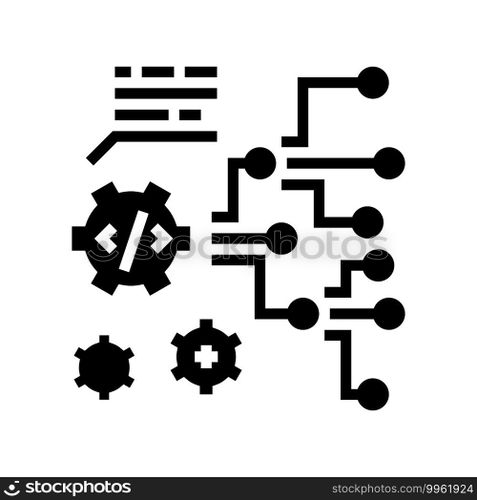 code and settings working process glyph icon vector. code and settings working process sign. isolated contour symbol black illustration. code and settings working process glyph icon vector illustration
