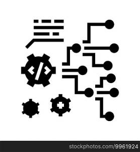code and settings working process glyph icon vector. code and settings working process sign. isolated contour symbol black illustration. code and settings working process glyph icon vector illustration