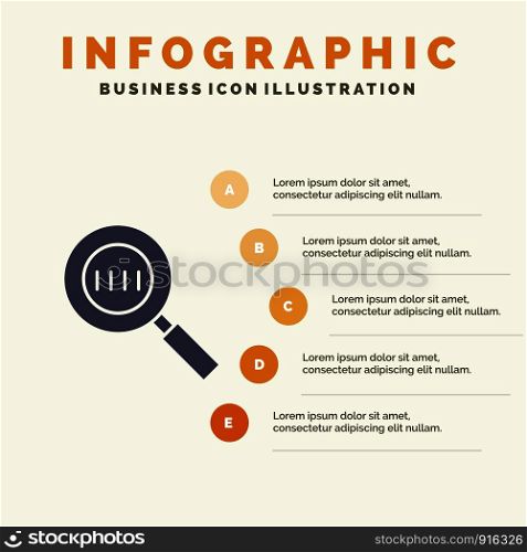 Code, Code Search, Magnifier, Magnifying Solid Icon Infographics 5 Steps Presentation Background