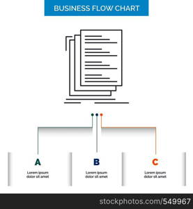 Code, coding, compile, files, list Business Flow Chart Design with 3 Steps. Line Icon For Presentation Background Template Place for text. Vector EPS10 Abstract Template background