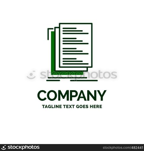 Code, coding, compile, files, list Flat Business Logo template. Creative Green Brand Name Design.