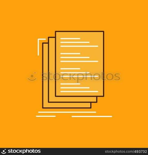 Code, coding, compile, files, list Flat Line Filled Icon. Beautiful Logo button over yellow background for UI and UX, website or mobile application. Vector EPS10 Abstract Template background
