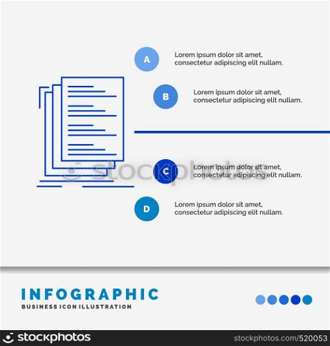 Code, coding, compile, files, list Infographics Template for Website and Presentation. Line Blue icon infographic style vector illustration. Vector EPS10 Abstract Template background