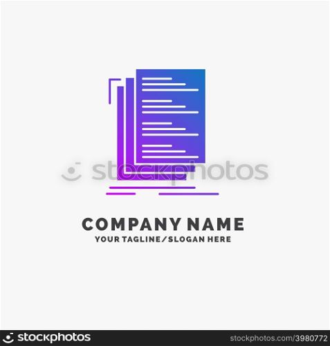 Code, coding, compile, files, list Purple Business Logo Template. Place for Tagline.