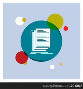 Code, coding, compile, files, list White Glyph Icon colorful Circle Background. Vector EPS10 Abstract Template background