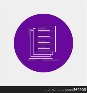 Code, coding, compile, files, list White Line Icon in Circle background. vector icon illustration. Vector EPS10 Abstract Template background