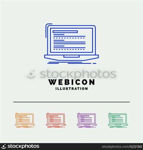 Code, coding, computer, monoblock, laptop 5 Color Line Web Icon Template isolated on white. Vector illustration. Vector EPS10 Abstract Template background