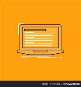 Code, coding, computer, monoblock, laptop Flat Line Filled Icon. Beautiful Logo button over yellow background for UI and UX, website or mobile application. Vector EPS10 Abstract Template background