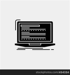 Code, coding, computer, monoblock, laptop Glyph Icon. Vector isolated illustration. Vector EPS10 Abstract Template background