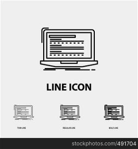 Code, coding, computer, monoblock, laptop Icon in Thin, Regular and Bold Line Style. Vector illustration. Vector EPS10 Abstract Template background