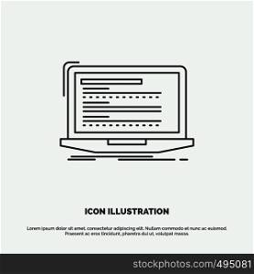 Code, coding, computer, monoblock, laptop Icon. Line vector gray symbol for UI and UX, website or mobile application. Vector EPS10 Abstract Template background