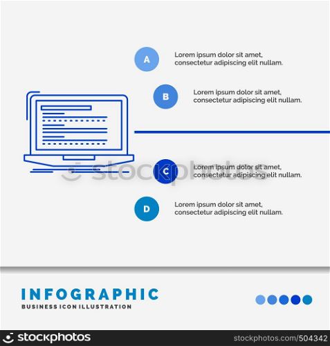 Code, coding, computer, monoblock, laptop Infographics Template for Website and Presentation. Line Blue icon infographic style vector illustration. Vector EPS10 Abstract Template background