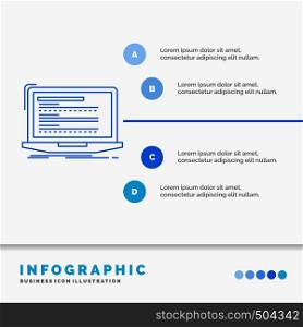 Code, coding, computer, monoblock, laptop Infographics Template for Website and Presentation. Line Blue icon infographic style vector illustration. Vector EPS10 Abstract Template background