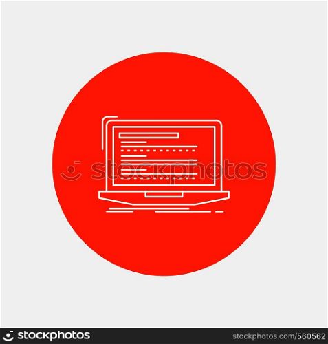 Code, coding, computer, monoblock, laptop White Line Icon in Circle background. vector icon illustration. Vector EPS10 Abstract Template background