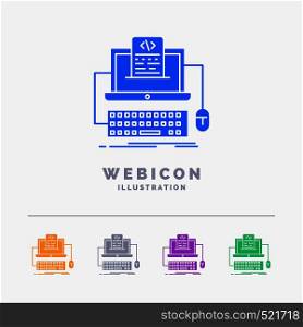 Code, coding, computer, monoblock, screen 5 Color Glyph Web Icon Template isolated on white. Vector illustration. Vector EPS10 Abstract Template background