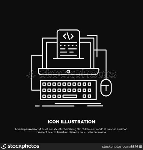 Code, coding, computer, monoblock, screen Icon. Line vector symbol for UI and UX, website or mobile application. Vector EPS10 Abstract Template background