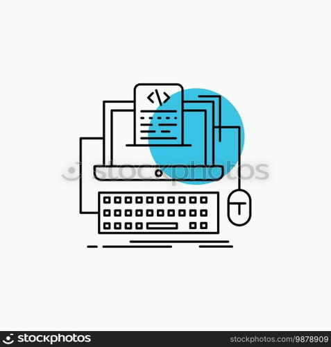 Code, coding, computer, monoblock, screen Line Icon. Vector EPS10 Abstract Template background