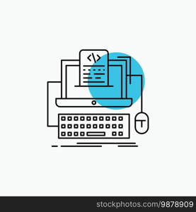 Code, coding, computer, monoblock, screen Line Icon. Vector EPS10 Abstract Template background