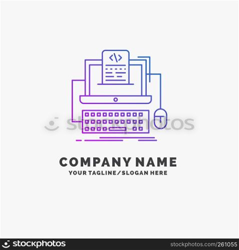 Code, coding, computer, monoblock, screen Purple Business Logo Template. Place for Tagline