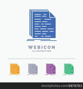 Code, coding, doc, programming, script 5 Color Glyph Web Icon Template isolated on white. Vector illustration. Vector EPS10 Abstract Template background