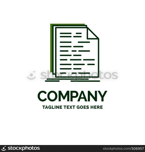 Code, coding, doc, programming, script Flat Business Logo template. Creative Green Brand Name Design.