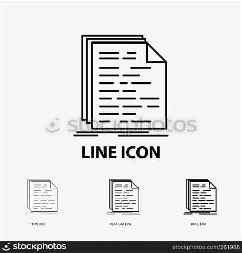 Code, coding, doc, programming, script Icon in Thin, Regular and Bold Line Style. Vector illustration