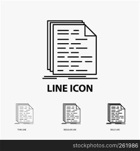 Code, coding, doc, programming, script Icon in Thin, Regular and Bold Line Style. Vector illustration