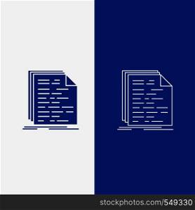 Code, coding, doc, programming, script Line and Glyph web Button in Blue color Vertical Banner for UI and UX, website or mobile application. Vector EPS10 Abstract Template background