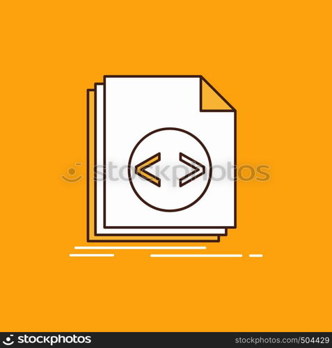 Code, coding, file, programming, script Flat Line Filled Icon. Beautiful Logo button over yellow background for UI and UX, website or mobile application. Vector EPS10 Abstract Template background