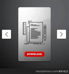 Code, coding, file, programming, script Line Icon in Carousal Pagination Slider Design & Red Download Button. Vector EPS10 Abstract Template background