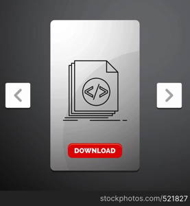 Code, coding, file, programming, script Line Icon in Carousal Pagination Slider Design & Red Download Button. Vector EPS10 Abstract Template background
