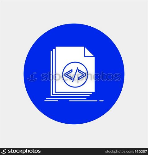 Code, coding, file, programming, script White Glyph Icon in Circle. Vector Button illustration. Vector EPS10 Abstract Template background