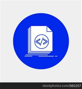 Code, coding, file, programming, script White Glyph Icon in Circle. Vector Button illustration. Vector EPS10 Abstract Template background