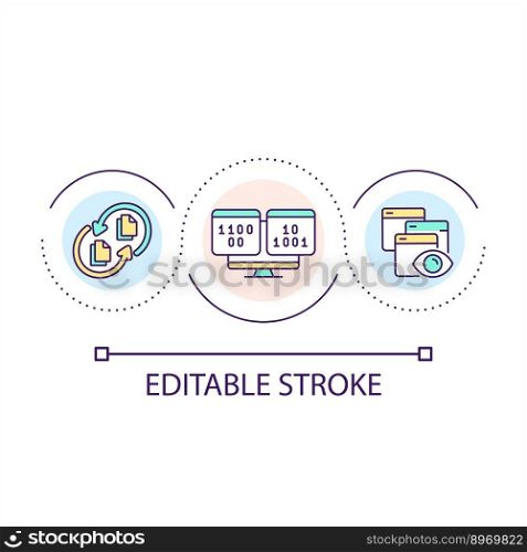 Code comparison process loop concept icon. Version control system. Changes history management abstract idea thin line illustration. Isolated outline drawing. Editable stroke. Arial font used. Code comparison process loop concept icon