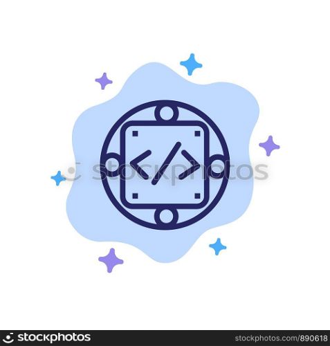 Code, Custom, Implementation, Management, Product Blue Icon on Abstract Cloud Background