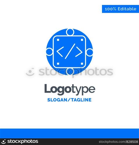 Code, Custom, Implementation, Management, Product Blue Solid Logo Template. Place for Tagline